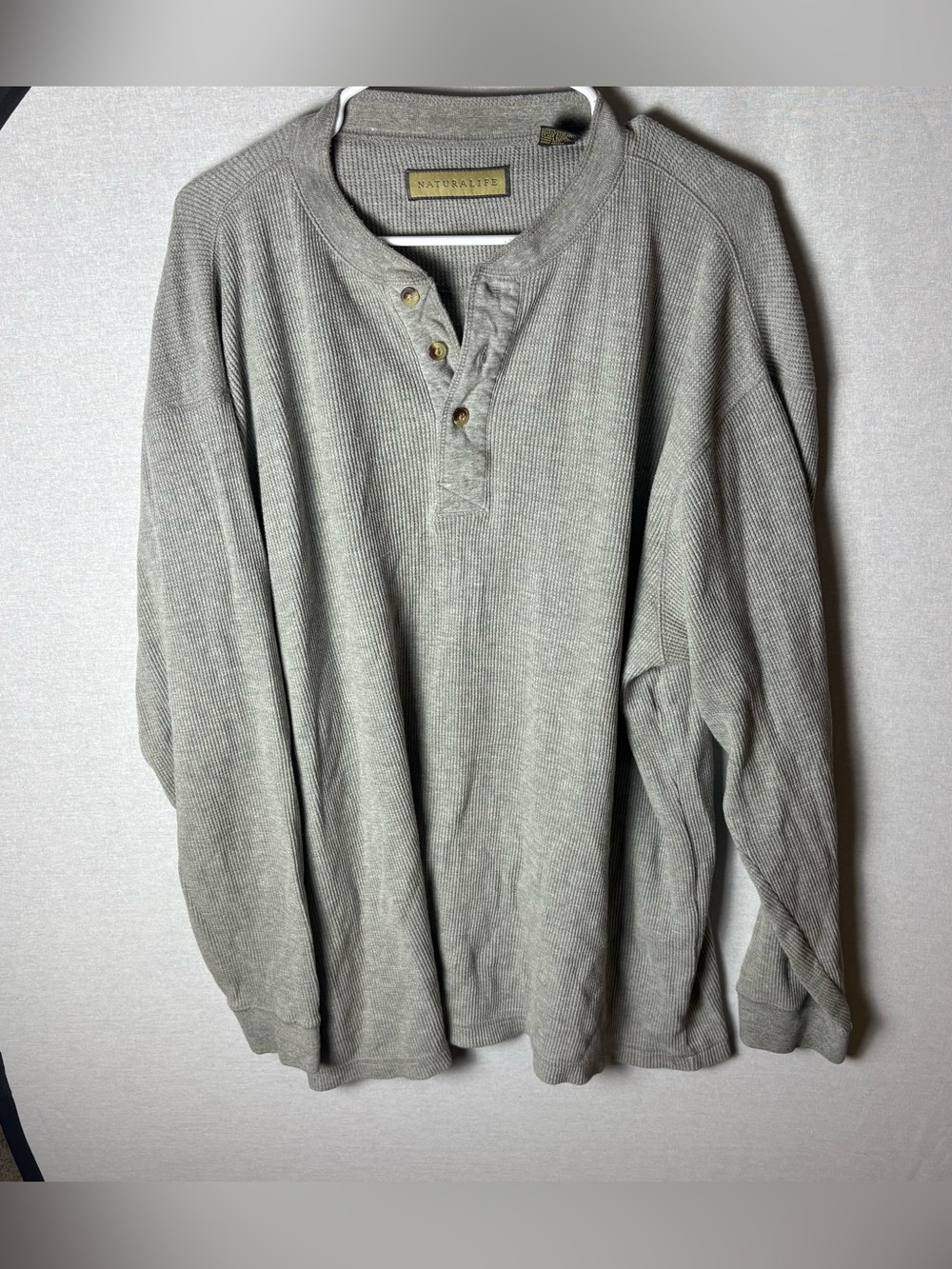 Vintage Natural Life gray long-sleeve thermal waffle-knit henley shirt Men’s XL